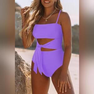 NWOT One Piece Bandeau Strapless Tie High Cut Out Swimsuit, XL (16-18)
